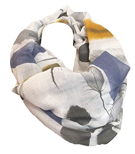 JameStyle26 Feder Blätter Design Loop Schal Feather Glitter Cotton Uni Rundschal Schlauchschal Frühling Sommer Stola Wolle (Grau) von JameStyle26