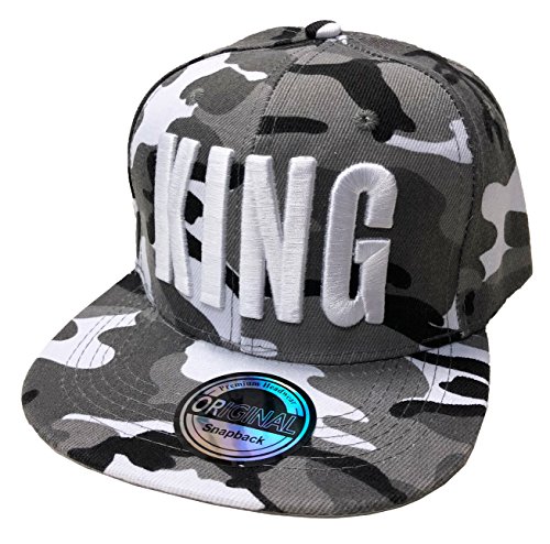 JameStyle26 King & Queen Snapback Set USA Cap Kappe Basecap Mütze Trucker Cappy Kult Partner Look (King Camou Grau) von JameStyle26