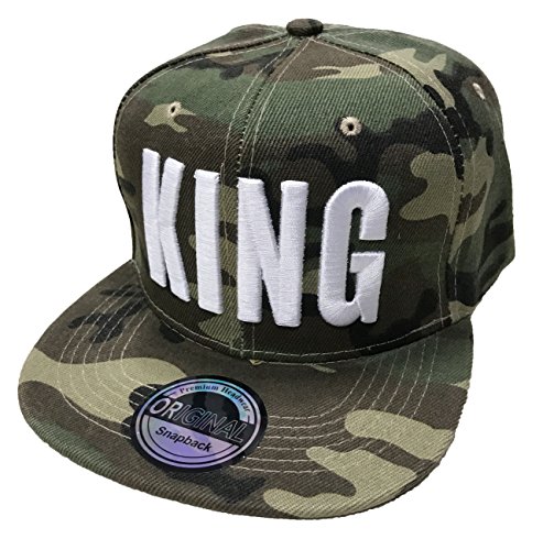 JameStyle26 King & Queen Snapback Set USA Cap Kappe Basecap Mütze Trucker Cappy Kult Partner Look (King Camou Grün) von JameStyle26