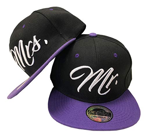 JameStyle26 Mr. & Mrs. Snapback Set USA Cap Kappe Basecap Mütze Trucker Cappy Kult (Mr. Mrs. Set Lila) von JameStyle26