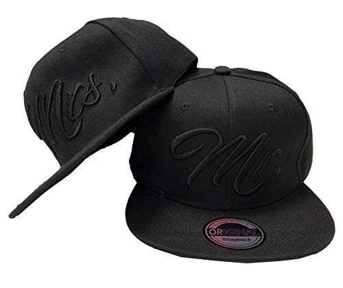 JameStyle26 Mr. & Mrs. Snapback Set USA Cap Kappe Basecap Mütze Trucker Cappy Kult Partner Look (Mr. & Mrs. Set Black Edition) von JameStyle26