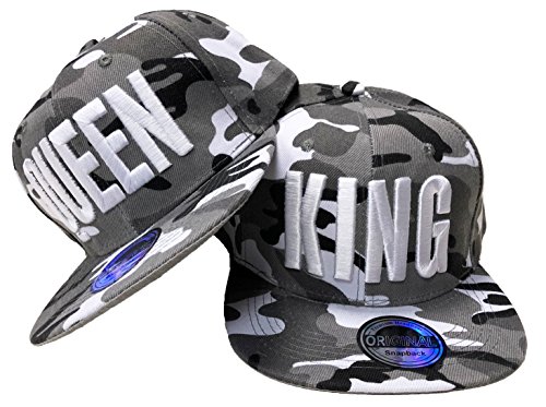 JameStyle26 King & Queen Snapback Set USA Cap Kappe Basecap Mütze Trucker Cappy Kult (King & Queen Camou Grau Set) von JameStyle26