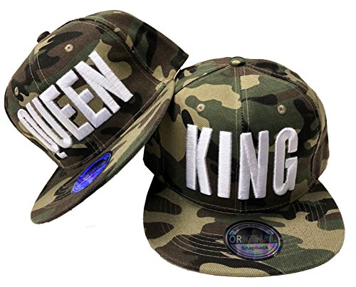 JameStyle26 King & Queen Snapback Set USA Cap Kappe Basecap Mütze Trucker Cappy Kult (King & Queen Camou Grün Set) von JameStyle26