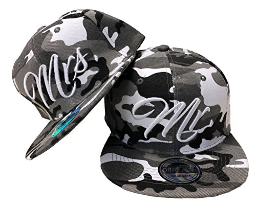 JameStyle26 Mr. & Mrs. Snapback Set USA Cap Kappe Basecap Mütze Trucker Cappy Kult (Mr. Mrs. Set Camou Grau) von JameStyle26