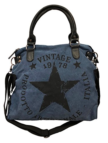 Star Bag Vintage Stern Damen Stamp Tasche Fashion Shopper Henkeltasche Canvas Stoff (Blau) von JameStyle26
