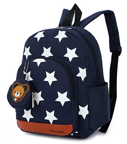 Teddy Bär Stern Kinderrucksack Kindergarten Rucksack Schultasche Backpack Junge & Mädchen (Dunkelblau) von JameStyle26