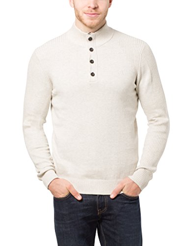 James Tyler Herren Pullover mit Knopfleiste und verdecktem Reißverschluss, Beige (Beige Melange), 2XL von James Tyler