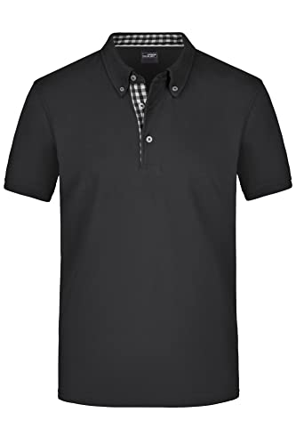 James & Nicholson Klassisches Herren Polohemd - Polohemd mit Button-Down-Kragen | Farbe: black/black-white | Grösse: M von James & Nicholson