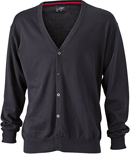 Herren-Cardigan mit V-Ausschnitt - Cardigan für Herren mit V-Ausschnitt Gr. 56, schwarz von James & Nicholson