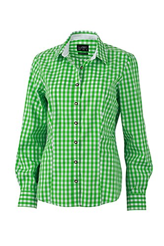 JAMES & NICHOLSON Damen Damen-Bluse und Herren-Hemd im klassischen Trachtenlook (L, green/white) von James & Nicholson