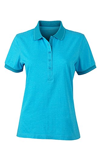 JAMES & NICHOLSON Damen Melange Polo mit modischen Details (L, turquoise-melange/turquoise) von James & Nicholson