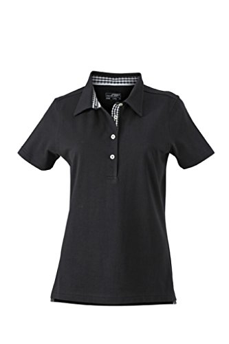 JAMES & NICHOLSON Damen-Polo mit modischem Karo-Einsatz (S, black/black-white) von James & Nicholson