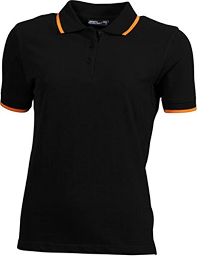 JAMES & NICHOLSON Hochwertiges Piqué-Polohemd mit Kontraststreifen (S, black/orange) von James & Nicholson