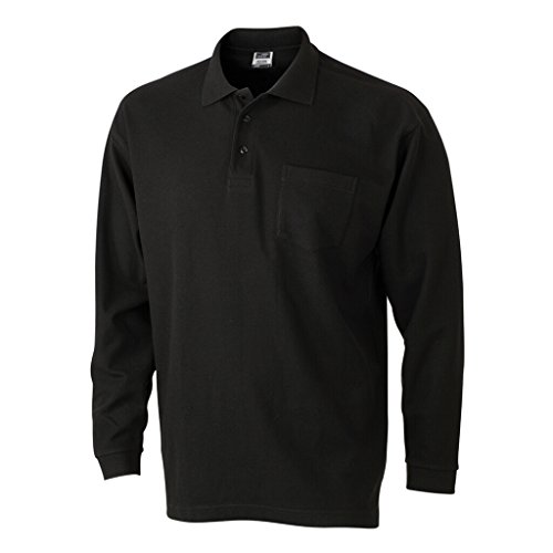 JAMES & NICHOLSON Langarm-Polohemd mit Brusttasche (M, black) von James & Nicholson