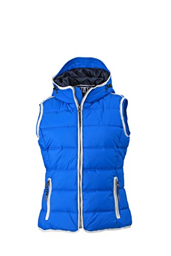 JAMES & NICHOLSON Modische Steppweste mit angeschnittener Kapuze (XL, nautic-blue/white) von James & Nicholson