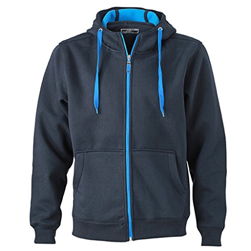 JAMES & NICHOLSON Sportive Bondingjacke mit Kapuze (L, navy/aqua) von James & Nicholson