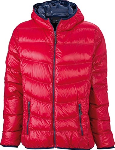 JAMES & NICHOLSON Ultraleichte Daunenjacke mit Kapuze in sportlichem Style M,Red/Navy von James & Nicholson