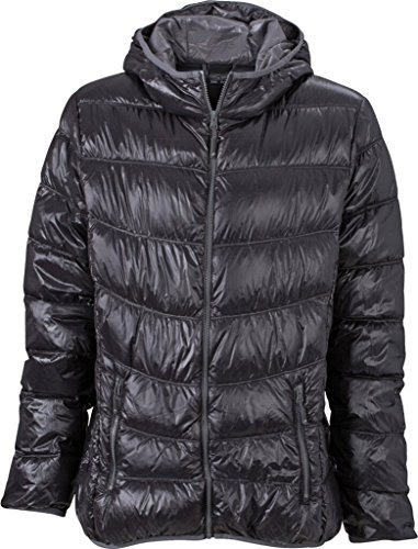 JAMES & NICHOLSON Ultraleichte Daunenjacke mit Kapuze in sportlichem Style M,Schwarz/Grau von James & Nicholson