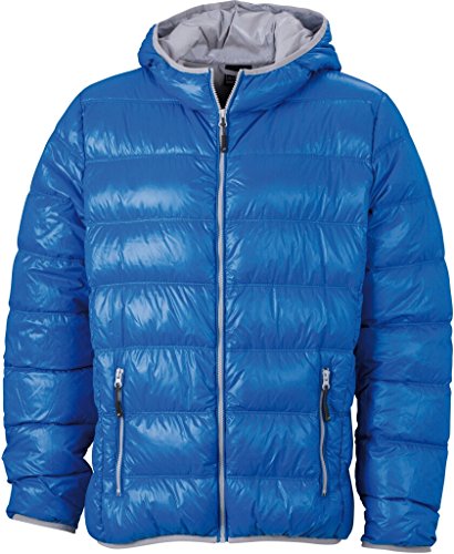 JAMES & NICHOLSON Ultraleichte Daunenjacke mit Kapuze in sportlichem Style XXL,Blue/Silver von James & Nicholson