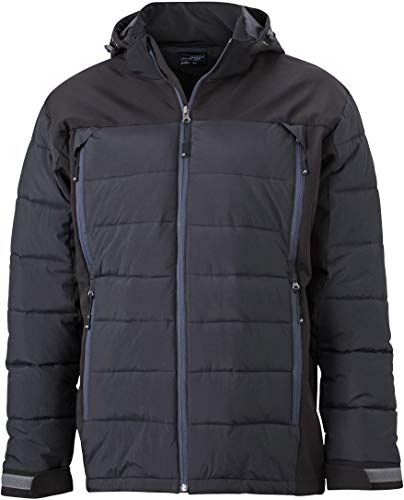 JN1050 Herren Outdoor Hybridjacke Steppjacke Winterjacke mit Kapuze L,Black von James & Nicholson