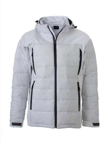 JN1050 Herren Outdoor Hybridjacke Steppjacke Winterjacke mit Kapuze XL,White von James & Nicholson