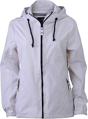 JN1073 Damen Jacke Windjacke mit Kapuze wasserabweisend , Größe:2XL;Farbe:White/Navy von James & Nicholson