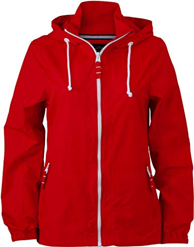 JN1073 Damen Jacke Windjacke mit Kapuze wasserabweisend , Größe:M;Farbe:RED/WHITE von James & Nicholson