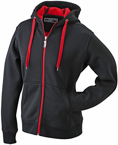 JN354-1 Ladies´ Doubleface Jacke Sweatjacke Kapuze Sweatshirt M,black-red von James & Nicholson