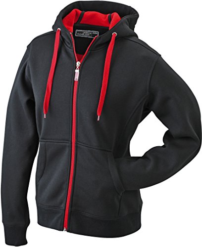 JN355 Men´s Doubleface Jacke Sweatjacke Kapuze Sweatshirt, Farbe:Black-Red;Herrengrößen:M von James & Nicholson