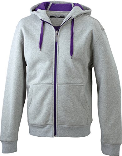 JN355 Men´s Doubleface Jacke Sweatjacke Kapuze Sweatshirt, Farbe:grey heather-purple, Herrengrößen:XL von James & Nicholson