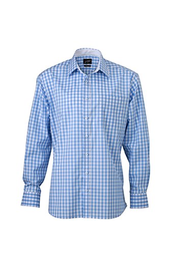 JN617 Langarm Popeline-Hemd Oberhemd Herrenhemd bügelleicht kariert, Größe:3XL;Farbe:glacier-blue-white von James & Nicholson