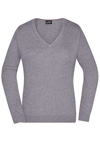 James & Nicholson Damen V-Pullover - Leichter Strickpullover in hochwertiger Ausführung | Farbe: Grey-Heather | Grösse: M von James & Nicholson