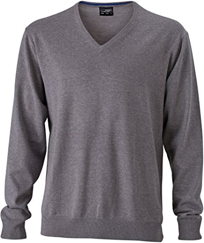 JN659 Herrenpullover V-Neck Herren Pullover Baumwolle 3XL,Grey Heather von James & Nicholson