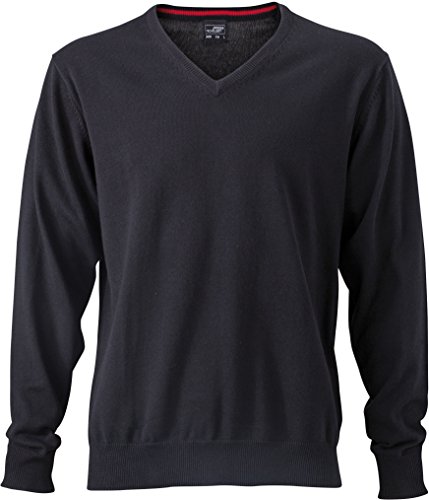 JN659 Herrenpullover V-Neck Herren Pullover Baumwolle L,Black von James & Nicholson