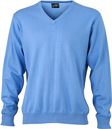 JN659 Herrenpullover V-Neck Herren Pullover Baumwolle L,Glacier Blue von James & Nicholson