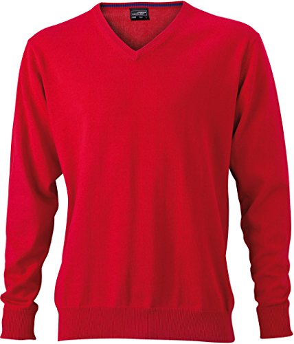 JN659 Herrenpullover V-Neck Herren Pullover Baumwolle L,Red von James & Nicholson