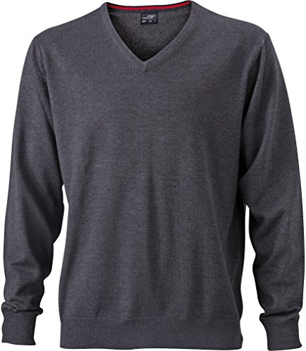 JN659 Herrenpullover V-Neck Herren Pullover Baumwolle L,anthracite melange von James & Nicholson