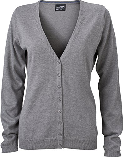 JN660 Damencardigan Strickjacke Damen Cardigan V-Neck S,Grey Heather von James & Nicholson