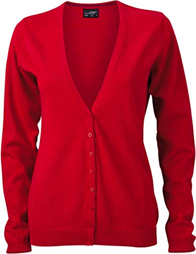 JN660 Damencardigan Strickjacke Damen Cardigan V-Neck XS,Red von James & Nicholson