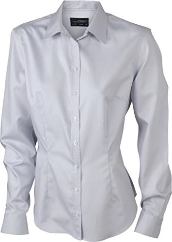 James & Nicholson Bügelleichte Langarm Damen-Bluse für Business und City (M, light-grey) von James & Nicholson