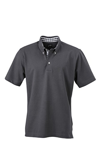 James & Nicholson Button-Down-Polo mit modischem Karo-Einsatz (3XL, graphite/graphite-white) von James & Nicholson