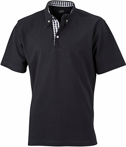 James & Nicholson Button-Down-Polo mit modischem Karo-Einsatz (L, black/black-white) von James & Nicholson