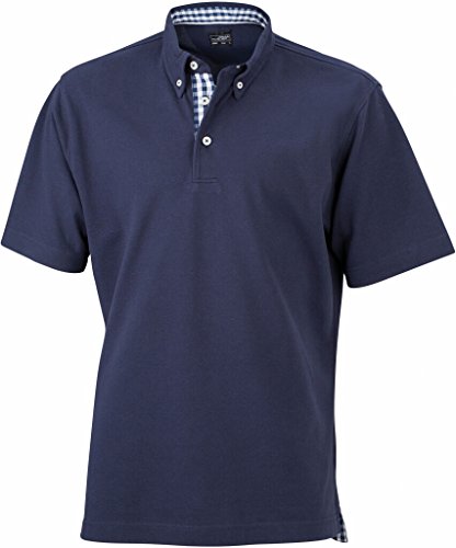 James & Nicholson Button-Down-Polo mit modischem Karo-Einsatz (M, navy/navy-white) von James & Nicholson