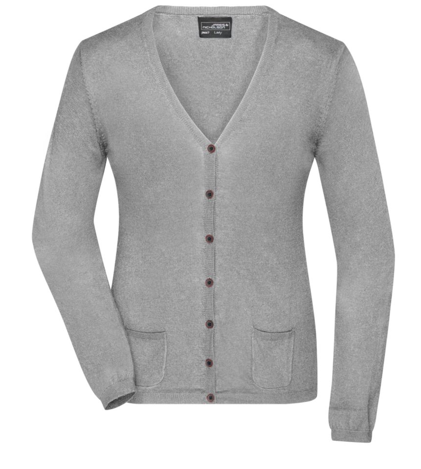 James & Nicholson Cardigan Klassische Damen Strickjacke Ladies' Cardigan JN667 mit Seide- und Kaschmir-Anteil von James & Nicholson