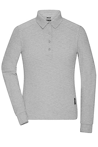 James & Nicholson Damen Bio Workwear Longsleeve Polo - Pflegeleichtes Langarm Poloshirt aus Bio-Baumwolle | Farbe: Grey-Heather | Grösse: L von James & Nicholson
