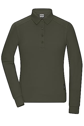 James & Nicholson Damen Bio Workwear Longsleeve Polo - Pflegeleichtes Langarm Poloshirt aus Bio-Baumwolle | Farbe: Olive | Grösse: M von James & Nicholson