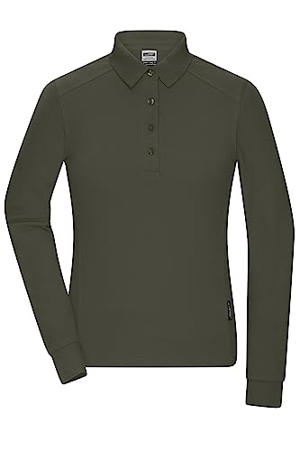 James & Nicholson Damen Bio Workwear Longsleeve Polo - Pflegeleichtes Langarm Poloshirt aus Bio-Baumwolle | Farbe: olive | Grösse: M von James & Nicholson
