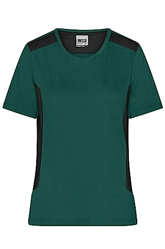 James & Nicholson Damen Bio Workwear T-Shirt Kontrast - Nachhaltiges Workwear T-Shirt mit Kontrasteinsätzen | Farbe: Dark-Green/Black | Grösse: XL von James & Nicholson