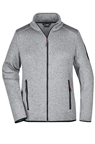 James & Nicholson Damen Fleece Strickjacke - Taillierte Jacke aus Strickfleece mit Stehkragen | Farbe: light-grey-melange/red | Grösse: S von James & Nicholson