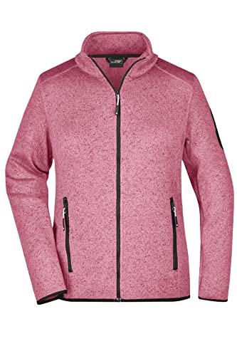 James & Nicholson Damen Fleece Strickjacke - Taillierte Jacke aus Strickfleece mit Stehkragen | Farbe: pink-Melange/Off-White | Grösse: M von James & Nicholson